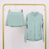 Stand-up collar jacket with three-pleated skirt set