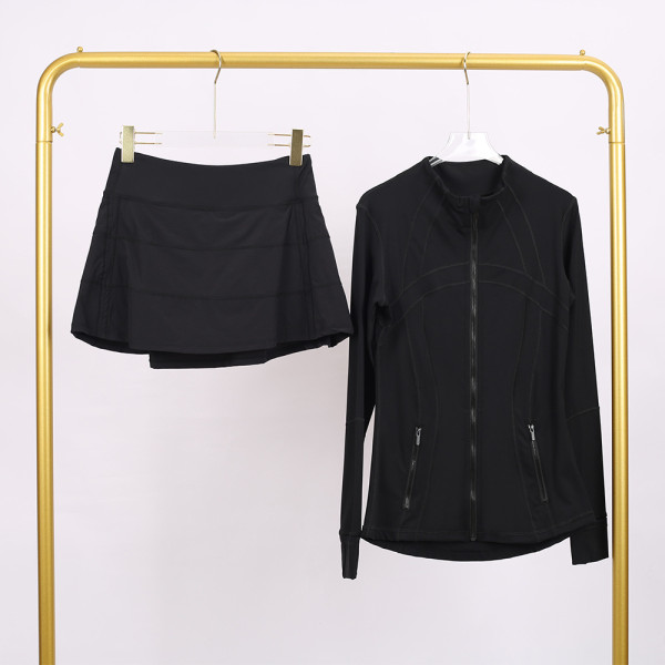 Stand-up collar jacket with three-pleated skirt set