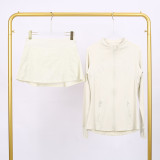 Stand-up collar jacket with three-pleated skirt set
