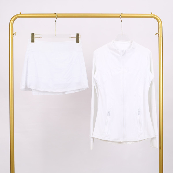 Stand-up collar jacket with three-pleated skirt set