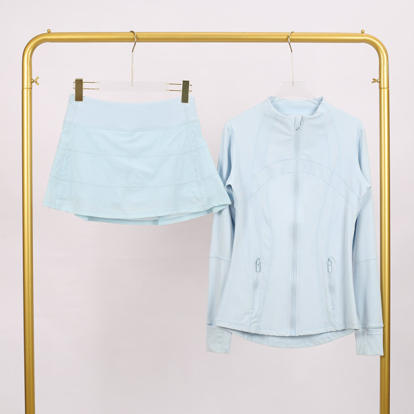 Stand-up collar jacket with three-pleated skirt set
