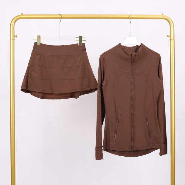 Stand-up collar jacket with three-pleated skirt set