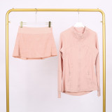 Stand-up collar jacket with three-pleated skirt set
