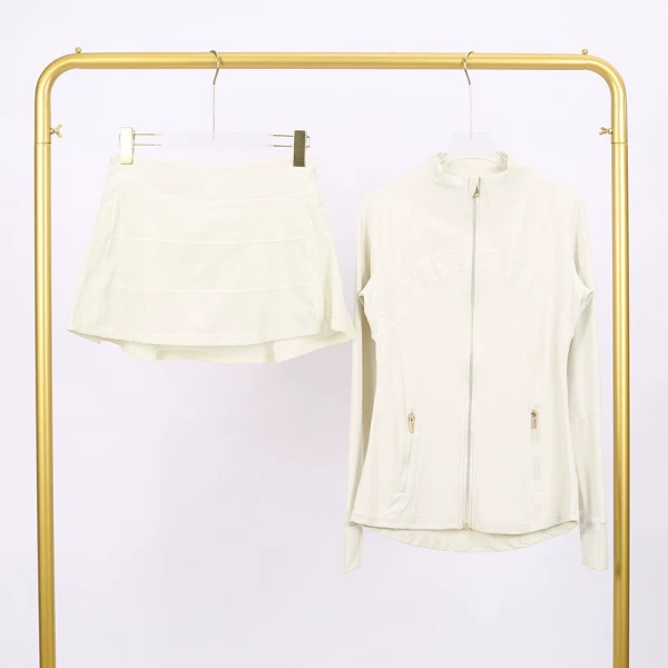 Golden zipper Stand-up collar jacket with three-pleated skirt set