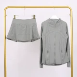 Stand-up collar jacket with three-pleated skirt set
