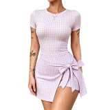 Checkered yoga jumpsuit short skirt