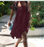 Backless low cut lace up mesh loose suspender dress