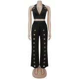 Chicken eye loose straight leg wide leg pants set