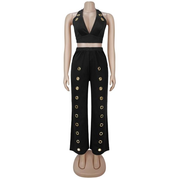 Chicken eye loose straight leg wide leg pants set