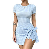 Checkered yoga jumpsuit short skirt