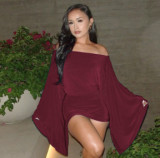 One shoulder bat, big sleeves, hip hugging, short jumpsuit