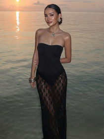 Lace strapless backless mesh dress
