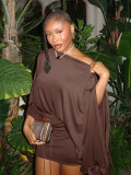 One shoulder bat, big sleeves, hip hugging, short jumpsuit