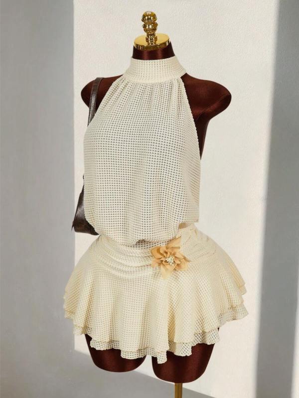 Sleeveless hanging neck backless short dress