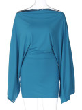 One shoulder bat, big sleeves, hip hugging, short jumpsuit