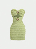 Skirt with strapless texture and pleated dress