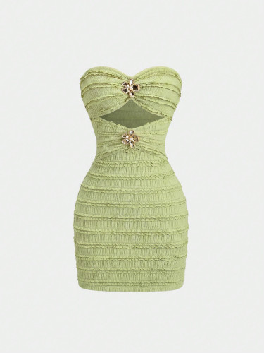 Skirt with strapless texture and pleated dress