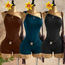 One shoulder waist cinched jumpsuit