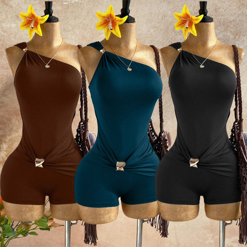 One shoulder waist cinched jumpsuit