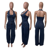 Cowboy pocket vest jumpsuit jumpsuit