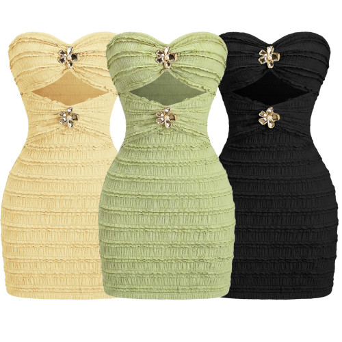 Skirt with strapless texture and pleated dress