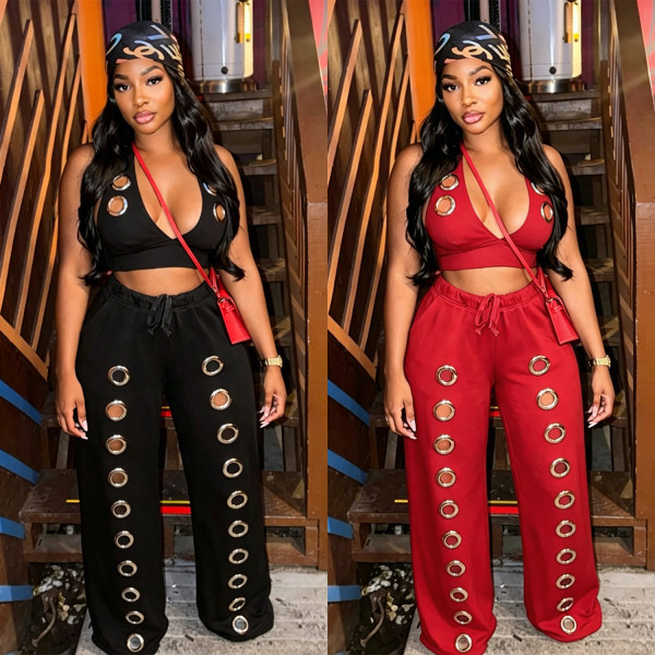 Chicken eye loose straight leg wide leg pants set