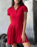 Solid color waist cinched shirt dress