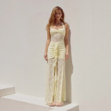 Neck tied see through lace dress