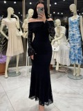 One shoulder lace long sleeved dress