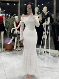 One shoulder lace long sleeved dress