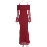 One shoulder lace long sleeved dress