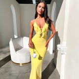 Solid color neck hanging suspender dress