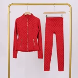 Polka Dot Print Yoga Wear Set  Gold Zipper LUG937763703799-4