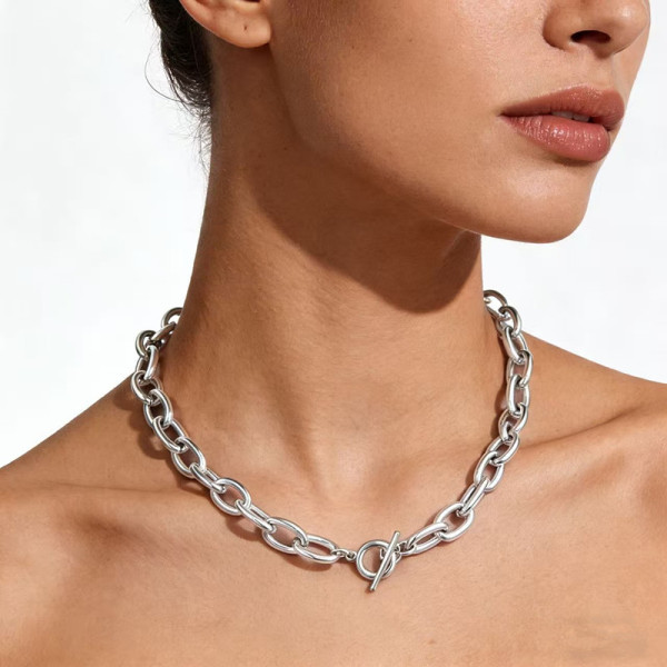 Geometric metal buckle collarbone necklace PJ999978614848
