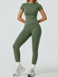 Tight fitting quick drying high waisted hip lifting short sleeved pants yoga suit set