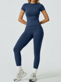Tight fitting quick drying high waisted hip lifting short sleeved pants yoga suit set