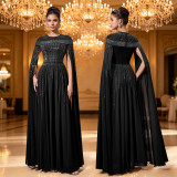 Hot pressed diamond cape big swing dress