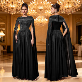 Hot pressed diamond cape big swing dress