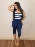 Striped camisole top, seven point leggings, two-piece set