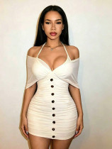 One shoulder mesh dress with hanging neck and wrapped buttocks One shoulder mesh dress with hanging neck and wrapped buttocks