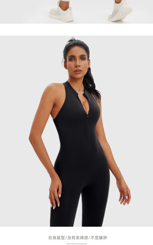 One piece zipper one-piece yoga suit with hollowed out sports jumpsuit