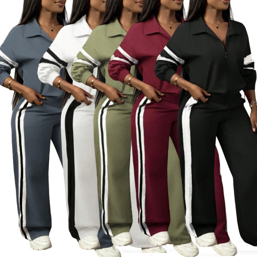 Color blocking striped sports suit