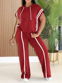 Striped hooded T-shirt loose pants two-piece set