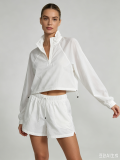 High quality women's long sleeved jacket and shorts two-piece set