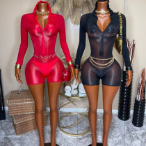 Perspective zipper hooded jumpsuit shorts Perspective zipper hooded jumpsuit shorts