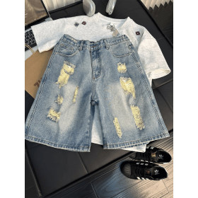 Loose straight leg jeans with patchwork cropped pants