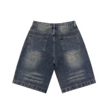 Colorful nail drill letter embroidered denim shorts five quarter length pants