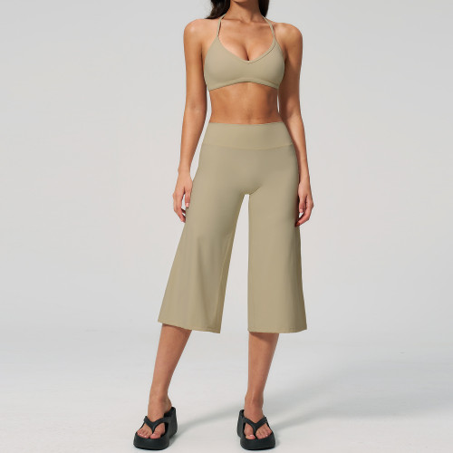 Sports shock-absorbing bra, tight fitting quick drying high waisted mid length pants, yoga suit set