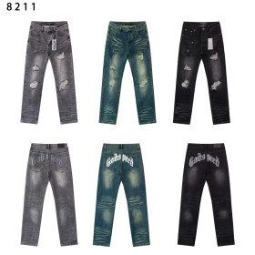 Leather Embroidered Letter Jeans