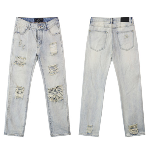 Leather Embroidered Letter Jeans